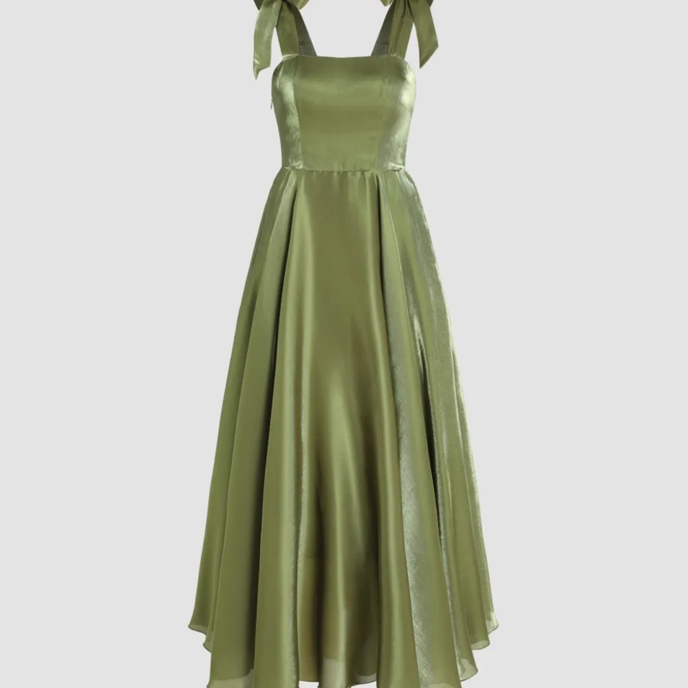 NWT CIDER Satin Solid Square Neck Knotted Maxi Dress